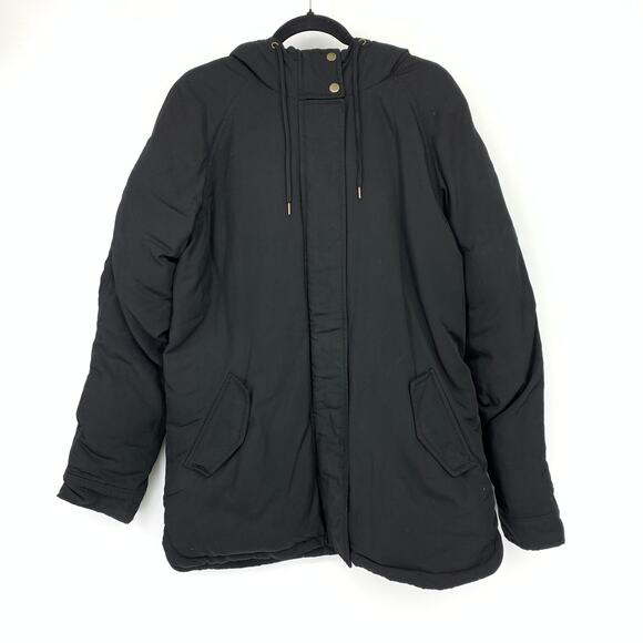 Old Navy Parka Jacket Womens Size MT Black Brown Faux Fur Lined Hood - Picture 1 of 6